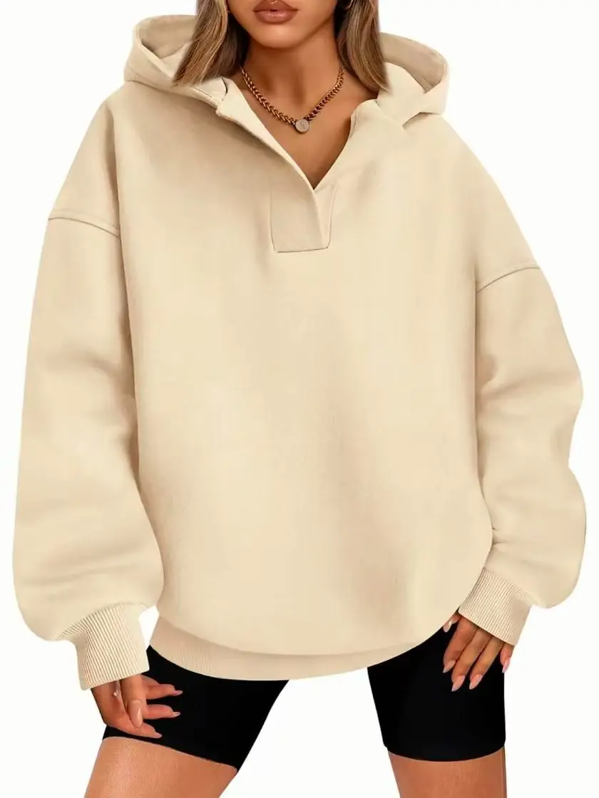 Echo Attire one women’s ultra-soft loose hoodie, casual fleece fabric, minimalist autumn women’s fashion apparel, suitable for everyday and outdoor wear, sporty casual sweatshirt