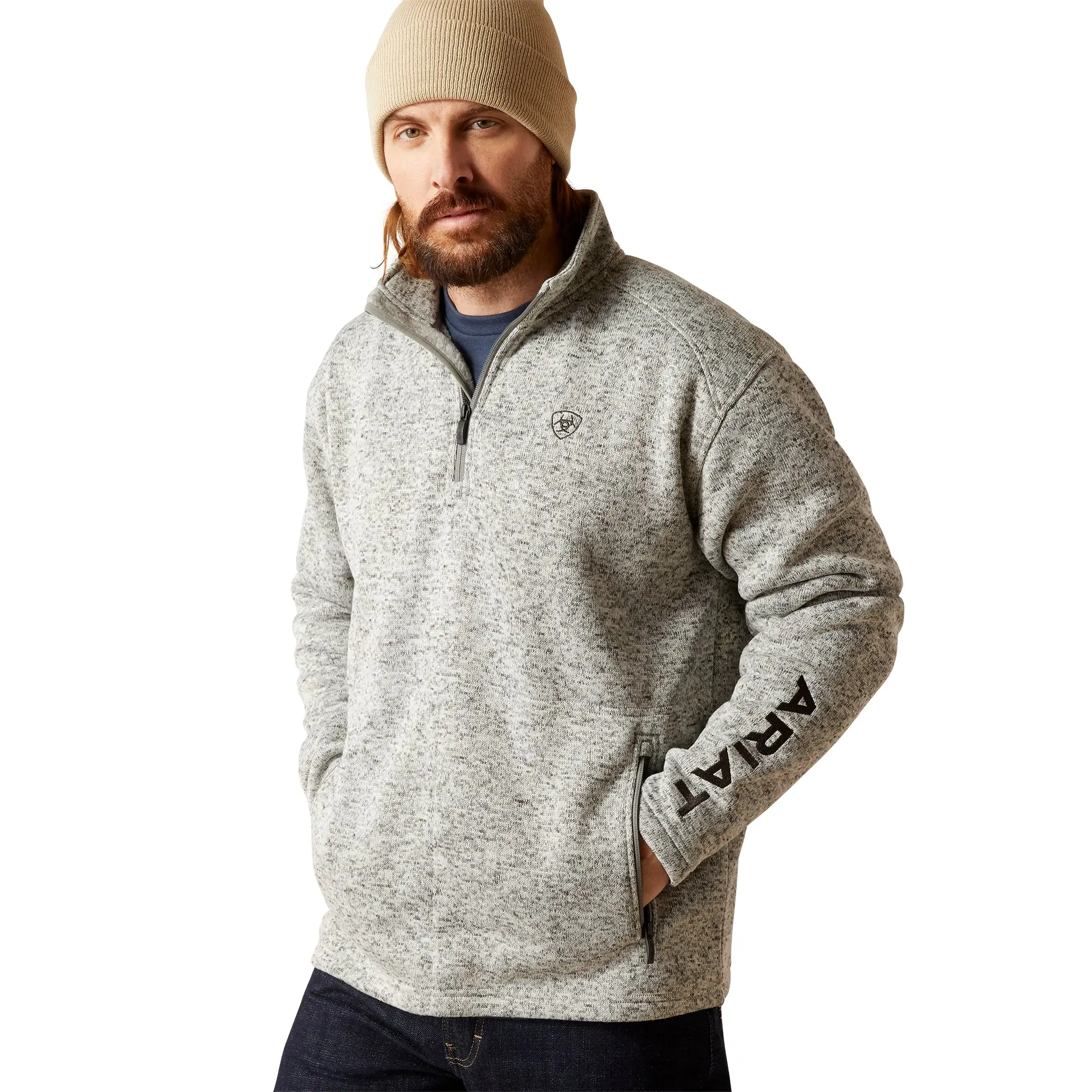 Ariat Caldwell Logo Quarter Zip Sweater Nulla Heather