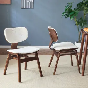 【FORMA GRAIN】Modern Upholstered Dining Chairs with Walnut Wood Frame & White Fabric - Curved Design, 300 lbs Capacity