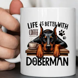 1pc Doberman Enthusiast Ceramic Coffee Mug 11 Ounces - Thickened, Reusable, Dishwasher Safe Cup, Suitable for All Seasons And Gifts, Coffee Mug