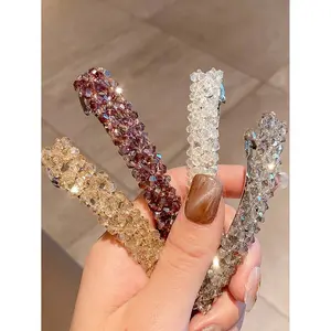 4pcs Shiny 4-Rows Crystal Beads Barrette Hair Clips For Women