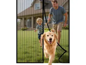 Kitsure Magnetic Screen Door - 38.0 X 82.0 in Retractable Screen Door Mesh for Front Door or Sliding Door, Pet & Kid Friendly, Hands-Free Closure Keeps Bugs Out & Lets Breeze In, Stripe Black
