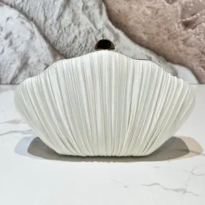 Trendy Shell Design Womens Evening Clutch Bag Elegant Pleated Handbag for Wedding Party Bridal Prom Dinner Formal Occasion
