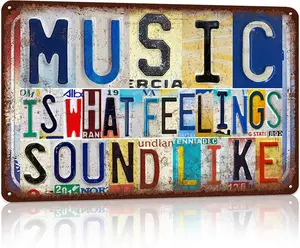 Retro Aluminium Metal Plate Wall Sign, 8x12 in Nostalgic Home Signs, "Music Is The Sound Of Emotion" Art for Creators, Room Wall Accent
