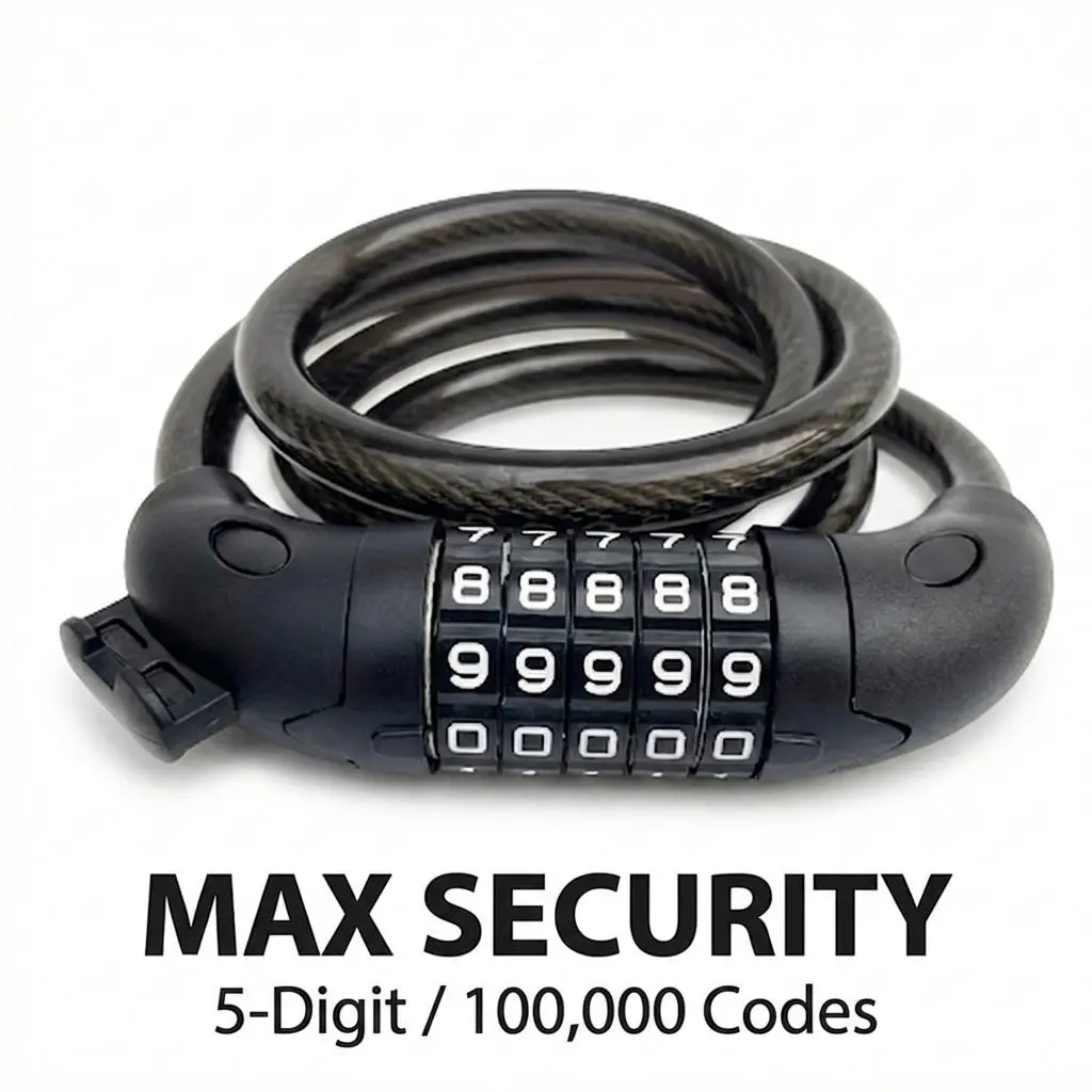 Eskute 5-Digit Bike Lock Cable, 4ft Heavy Duty Anti-Theft Combination Lock for E-Bike, Scooter, Motorcycle, Gate & Fence Mountain E Bike, Bicycle Lock