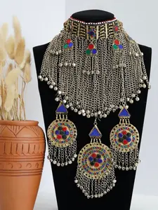 Multicolor Afghani Jewelry Set for Women | Handmade Kuchi Choker Necklace & Earrings | Boho Festival Statement Jewelry | Trending TikTok Accessory | 300g