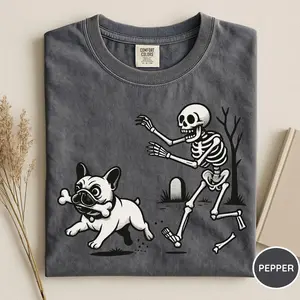 Comfort Colors Halloween French Bulldog Shirt, Halloween Dog Shirt, Funny Frenchie Shirt, Funny Halloween Shirt, Funny Skeleton Tee, Spooky