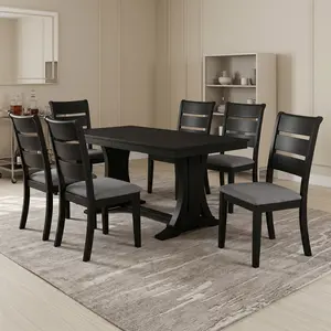 Favorer Talon 7-Piece Dining Set, Rectangular Table with Ladder-Back Cushioned Chairs, Trestle Base, Traditional
