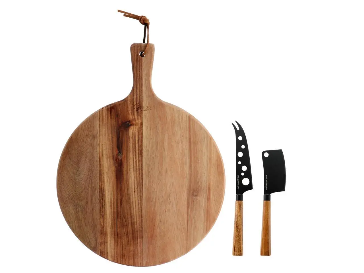 Gibson Elite 3 Piece Acacia Wood Charcuterie Serving Board and Cheese Knife Set in Brown