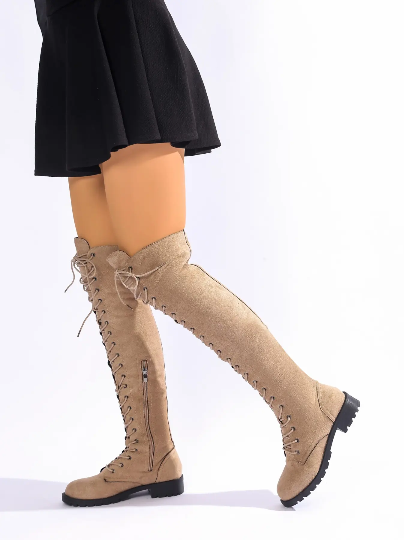 New over Knee High Boots for Women, Fall Winter Lace Up Slimming Tall Flat Knight Boots, Fashionable American Retro Style Shoes
