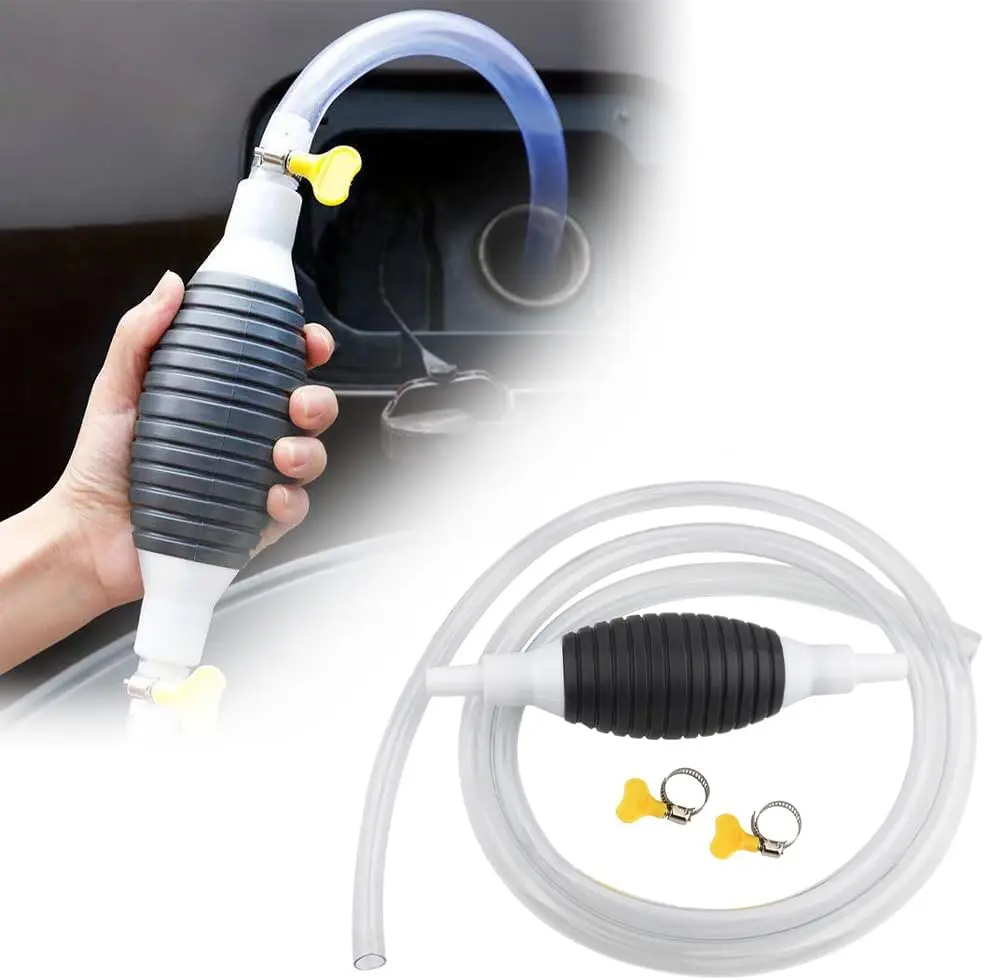 Manual Fuel Transfer Pump, Hand Siphon Pump with 1.5m Clear Hose & Hose Clamps, Portable Liquid Extractor for Gasoline, Diesel, Oil, Water, Car Fluid Transfer for Vehicle Maintenance