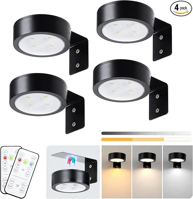 4/2-Pack Picture Light Battery Operated with Remote, Led Lights Dimmable and Timer Painting Light, Art Display Light for Picture Frame Artworking Portrait, Home Wall Decor Puck Lights, Black