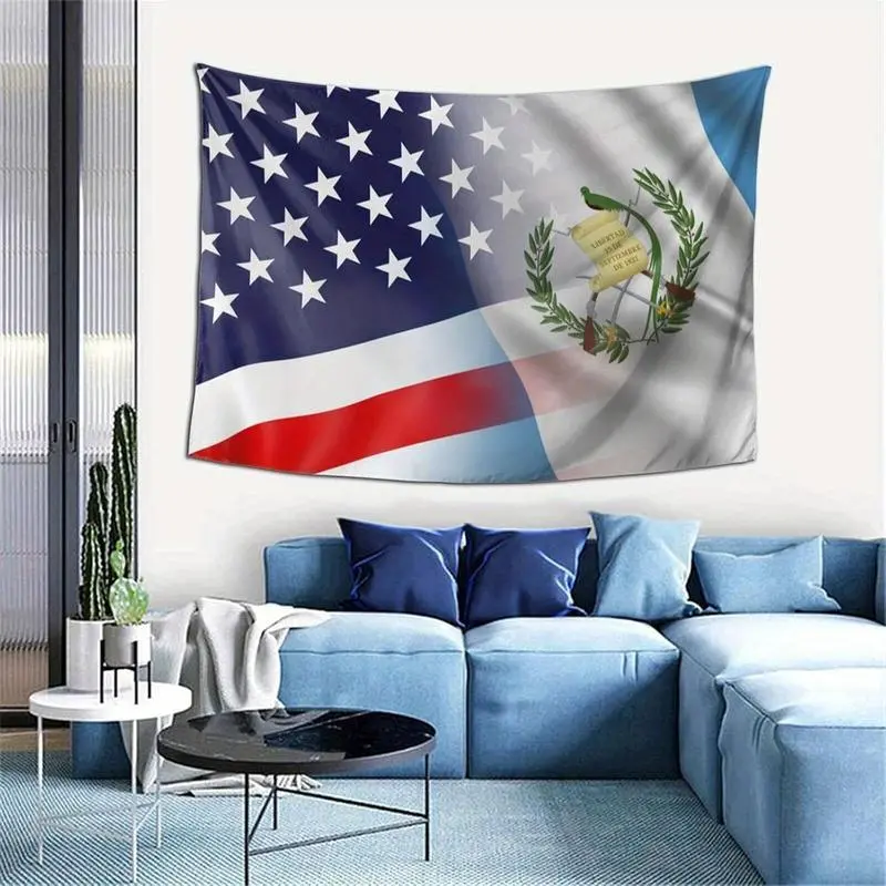 Guatemala & USA Flag Tapestry Wall Hanging Art - 60x40 Inch Horizontal Peach Light Beige Fabric,unique gift Decor valentine's gift for bf