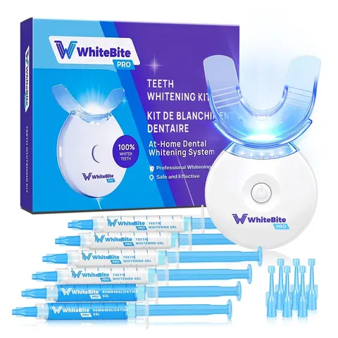 Teeth Whitening Kit for Sensitive Teeth: LED Light, 35% Carbamide Peroxide, 3ml Gel Syringes,   Remineralization Gels, Mouth Tray, Gentle Menthol