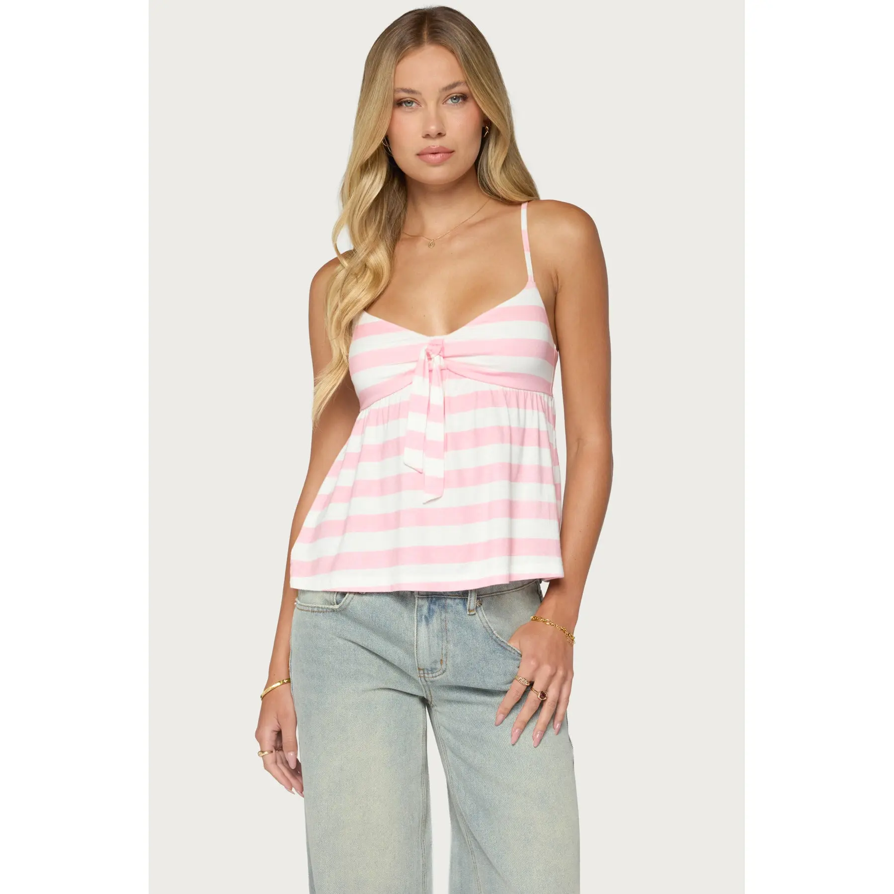 Michey Tie Front Babydoll Tank Top