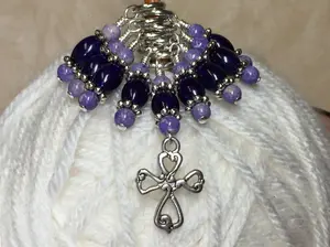 Cross Knitting Stitch Marker Set- Purple Riverstone