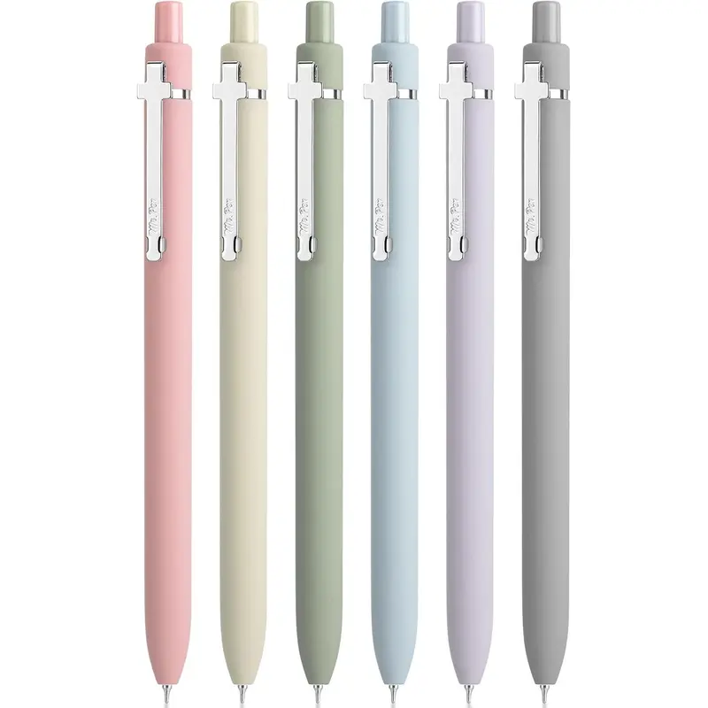 Mr. Pen- Retractable Gel Pens for Journaling, 6 Pack, 0.5 mm Black Ink, Color Barrel with Silver Cross Clip