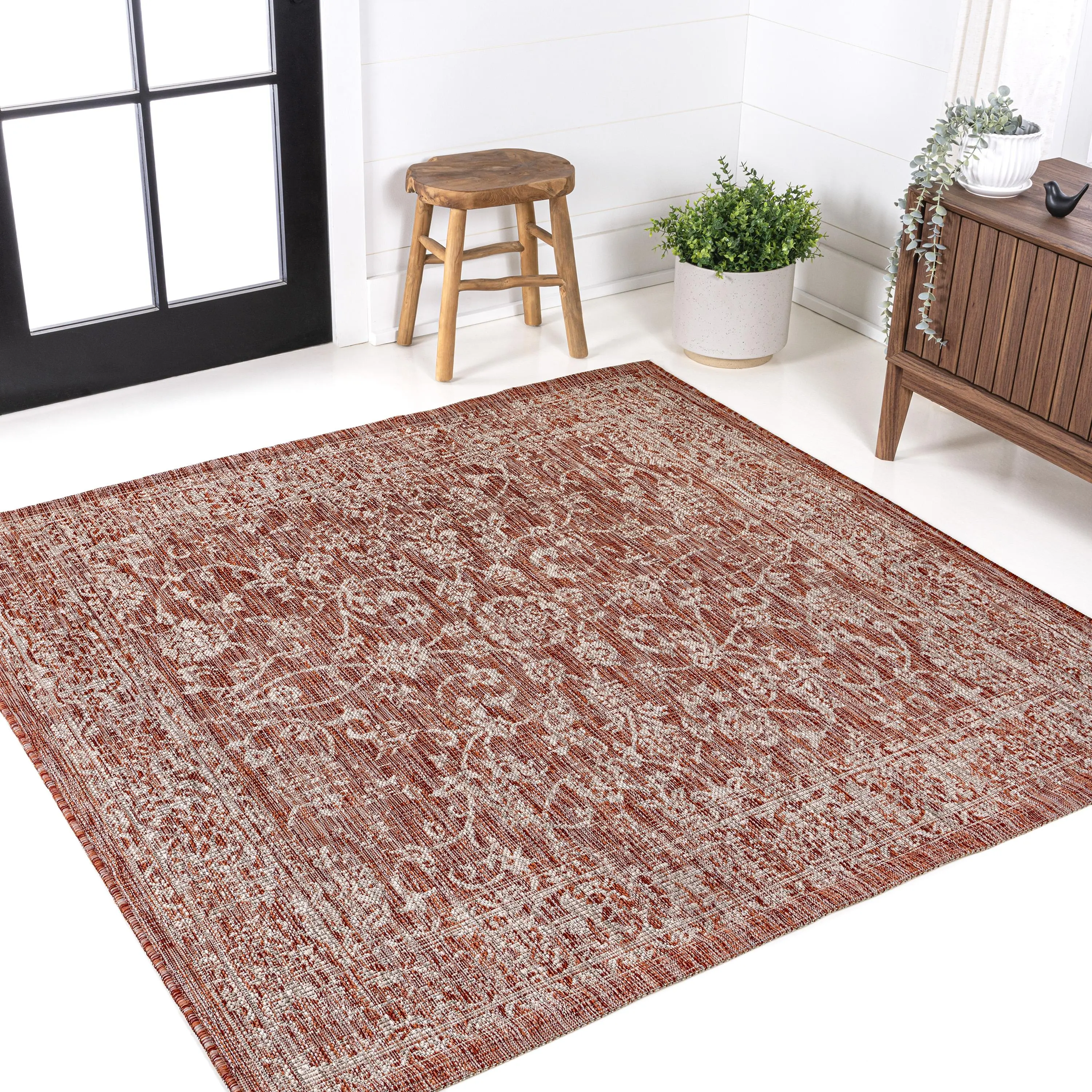 Tela Bohemian Textured Weave Floral Indoor/outdoor Square Rug