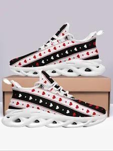 Women's Heart Pattern Lace Up Sneakers, Casual Comfortable Sports Running Shoes, Female All-match Round Toe Sneakers for Daily Wear