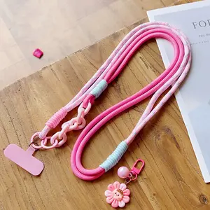 Stylish Long Hemp Cord Phone Clip, Crossbody Phone Strap, Shoulder Strap, Lanyard, Back Clip, Sunflower Keychain