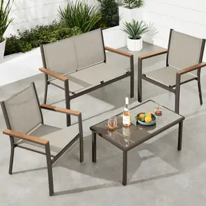 Best Choice Products 4-Piece Outdoor Textilene Patio Conversation Furniture Set w/ Loveseat, Table