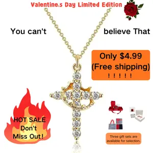 Simple Crown & Cross Pendant Choker Easter Necklace for Women & Men & Girls Pretty Crown Cross Necklace For Daily Party Clothing Decor Trendy All-match & Exquisite Jewelry gift Outdoorfun For gifts for girlfriend,Valentine's Day gift,Free shopping