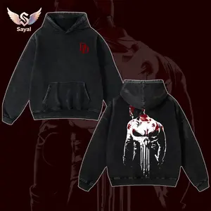 Daredevil Devil of Born Again SS2 Sleeveless Crop Red Mask Dripping Text Graphic Black Vintage Washed Tank Top Casual Comfort Cotton Blend Fabric Fit Men's and Women's Clothing for Comic Con Cosplay Fans Superhero Merch Gift Tshirt Hoodie Sweater