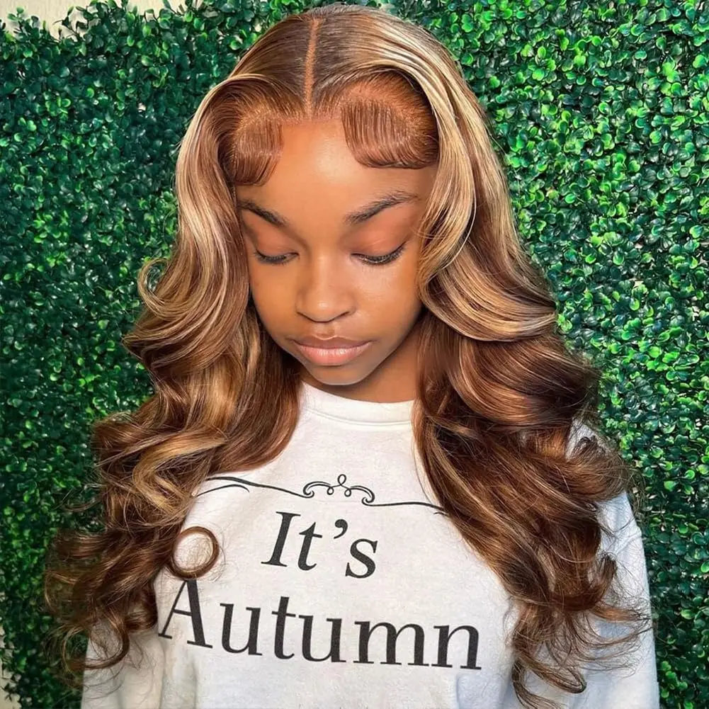 Pizazz highlight body wave wigs human hair 22 Inch