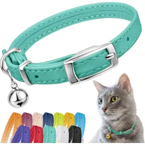 Leather Cat Collar with Detachable Bell, Adjustable Safety Strap for Kittens and Adult Cats, Durable Pet Neck Accessory