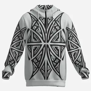 Monochrome Compass Star Hoodie All-Over Print Black & White Geometric Statement Fitted Long Sleeve Unisex Modern Travel Hoodie