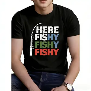 Funny Retro Fishing Graphic T Shirt with Stacked Typography Text, Minimal Rod Design Casual Tee for Outdoor Style, Weekend Wear, Lake Trips and Everyday Streetwear