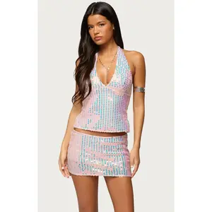 Edikted Women's Kaelyn Sequin Backless Halter Top