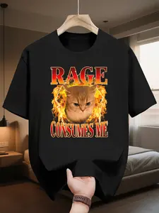 Funny Cat Meme T-Shirt, Anger Consumes Me, Angry Cat Design, Sarcastic Kitten T-Shirt, Gift T-Shirt, Men'S T-Shirt, Round Neck Short Sleeve, Stylish Casual, Comfortable And Breathable, Men'S Apparel T-Shirt