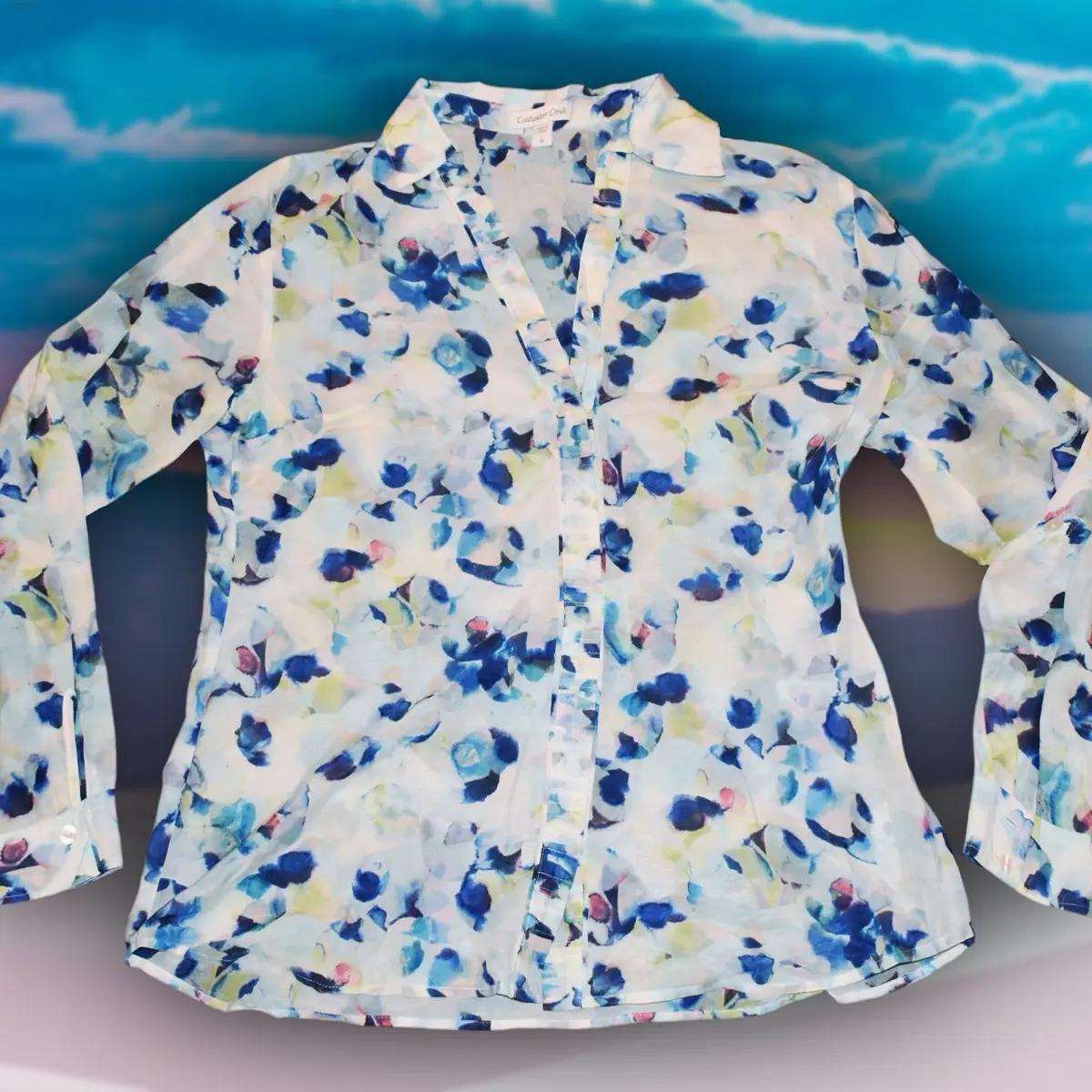 Coldwater Creek Watercolor Floral Blouse Sz L