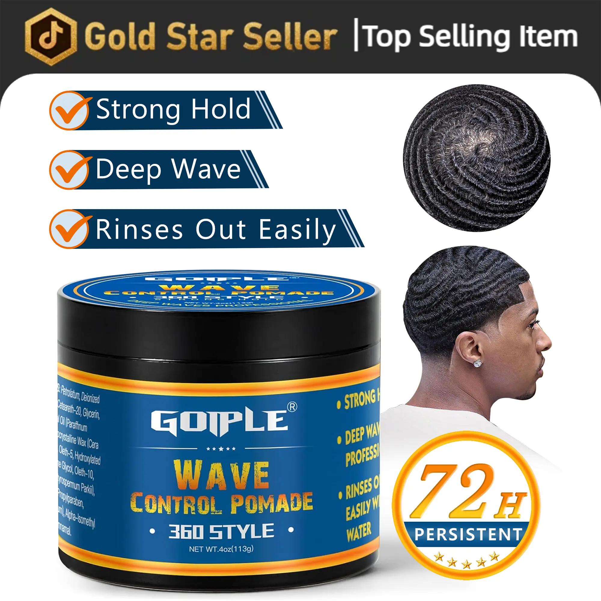 Natural Wave Pomade Strong Hold Easy Wash 360 Wave Training Hair Cream, Waves Grease for Men Water-Based Hair Cream for Wave, Moisture, Control and Silky Shine, Wave Pomade for Black Men 4oz,valentine's day gifts for her/him