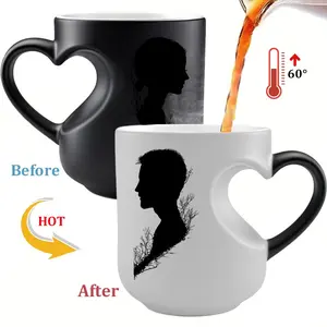 1pc Couple avatar print - Magic Color-Changing Mug - Thermosensitive Ceramic Cup Changes Color When Hot Drinks Are Added (-Activated), With Couple pattern Design, Double sided different print, Hand Wash Only, Reusable Gift for, Tea, Cocoa, 11oz 325ml