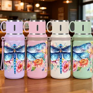 1pc 20oz Stainless Steel Watercolor Dragonfly and Floral Design, Suitable for Sports, Fitness, Outdoor Travel Outdoor Durable Large Capacity Hiking Stainless Steel Cup Suitable for gifts for friends, coll Insulated Travel Drinkware