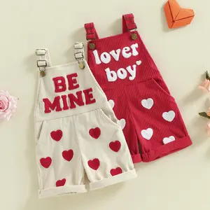 Archiveu Valentines Day Outfit Toddler Baby Boy Overalls 1-5T Lover Letter Print Jumpsuit With Pockets Suspender Shorts Romper Clothes