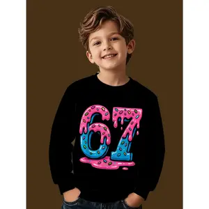 & 67 Number Print Sweater - Cute Ice Cream Drip & 67 Number Design Round Neck Pullover, Casual Long Sleeve Sweater for Spring/Fall, Machine Washable Sweater for & Playdates (67 Six Seven Series) - Unisex &
