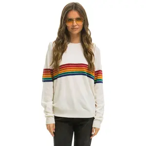 RAINBOW STRIPE 6 UNISEX LIGHT CASHMERE SWEATER - SNOW