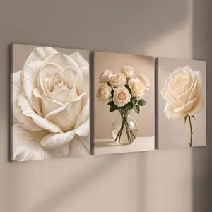 3-Piece Flower pattern Art Canvas Prints with Solid Wood Frames, High-Definition Waterproof, Full of Warm and Romantic Modern Art Design Murals, Modern Home Decoration, Home Living Room, Bedroom and Office Decorations