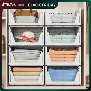 4 Pack 5 Pack Folding Closet Organizers Storage Box, Stackable Storage Bins, Plastic Drawer Basket Closet Storage for Wardrobe Cupboard Kitchen Bathroom Office