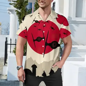 Japanese Traditional Art Hawaiian Shirt Classic Menswear, Graphic Button Collared Shortsleeve Aloha Top, Casual Tropical Polyester Streetwear