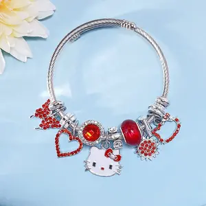 Cartoon KT Cat Pink Beaded Bangle Cute Girl Fashion Accessories
