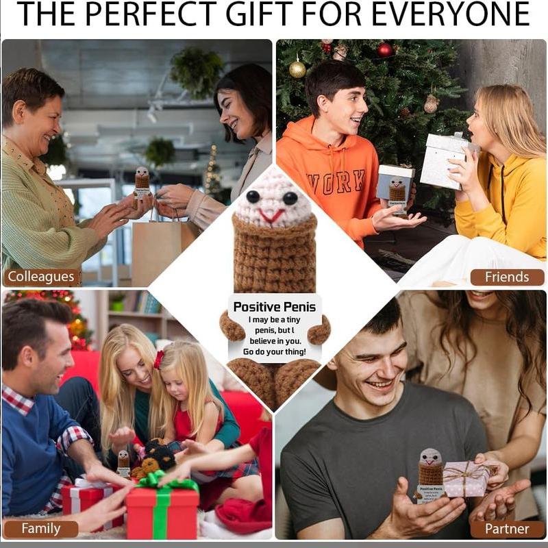 Cute Crochet Dolls Creative Knitted Decorations with Positive Message Cards Soft Stuffed Toys Perfect for Birthdays Christmas Huggable Plush Gifts