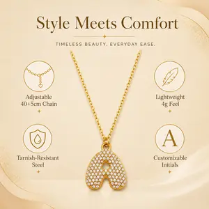 18K Gold Plated Bubble Letter Initial Necklace - Full CZ Paved Pendant, Stainless Steel Hip Hop Jewelry, Bright Statement, Decorative Gold, Initial Charm Necklace Gift For Her, Bright Statement Necklaces, Bubble Initial Necklaces