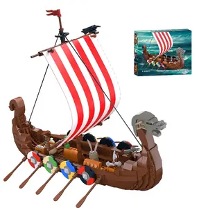 Viking Pirate Ship Building Block Set, Village Pirates Long Ship Model, Norse Adventure Historical Merch, Stocking Stuffers Toys Gifts for Boys Girls Adults Age 6+.(568PCS)