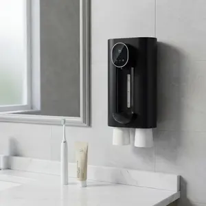 Rinsio Smart Touchless Mouthwash Dispenser - 540mL Tank, LED Display, 3 Portion Sizes, USB-C Rechargeable, Wall Mountable, Milky White & Black