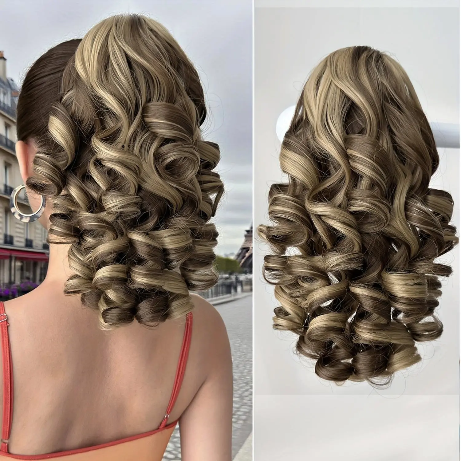 16-Inch Curly Wave Claw Clip Hair Extensions, Heat-Resistant Synthetic Ponytail Hairpiece , Suitable For Women To Wear On  Music Festivals And Daily Use