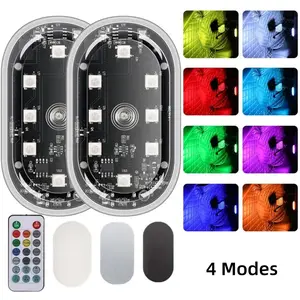 2Pcs USB Rechargeable RGB Car LED Warning Light, Waterproof Wireless Strobe Lights with Remote Control, Decorative Car Mods Exterior Interior Decoration Lamp, Lighting Accessories Ambient Lamps for Motorcycle Truck Aircraft Airplane Helicopter Gift